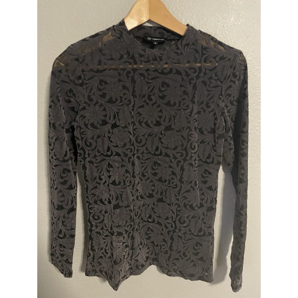 Merigold Kiss Womens Top Small Black Mesh Velvet Burnout Sheer Whimsigoth Y2K